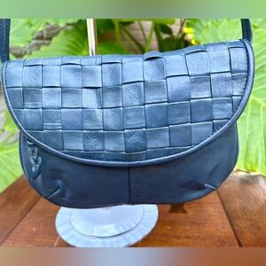 Blue Crescent Woven Navy Leather vintage Shoulder Bag made in India.